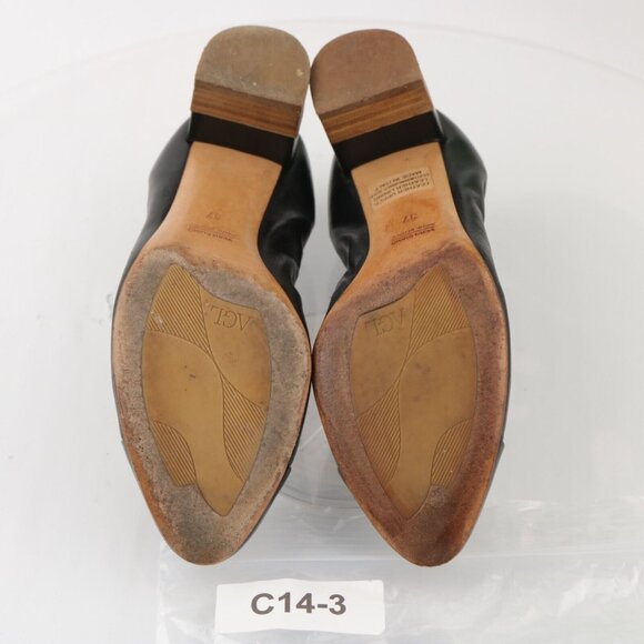 AGL Womens Pump Size 37 7 Black Leather Cap Toe Block Heel Elastic Trim Italy - Picture 10 of 12